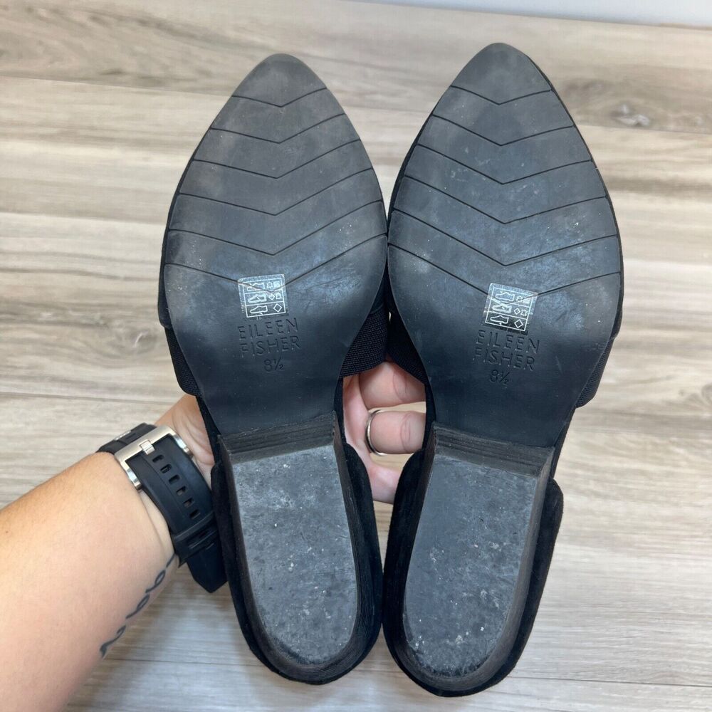 Eileen Fisher Black Suede Pointed Hilly Wedge D'Orsay Flats - Picture 7 of 11